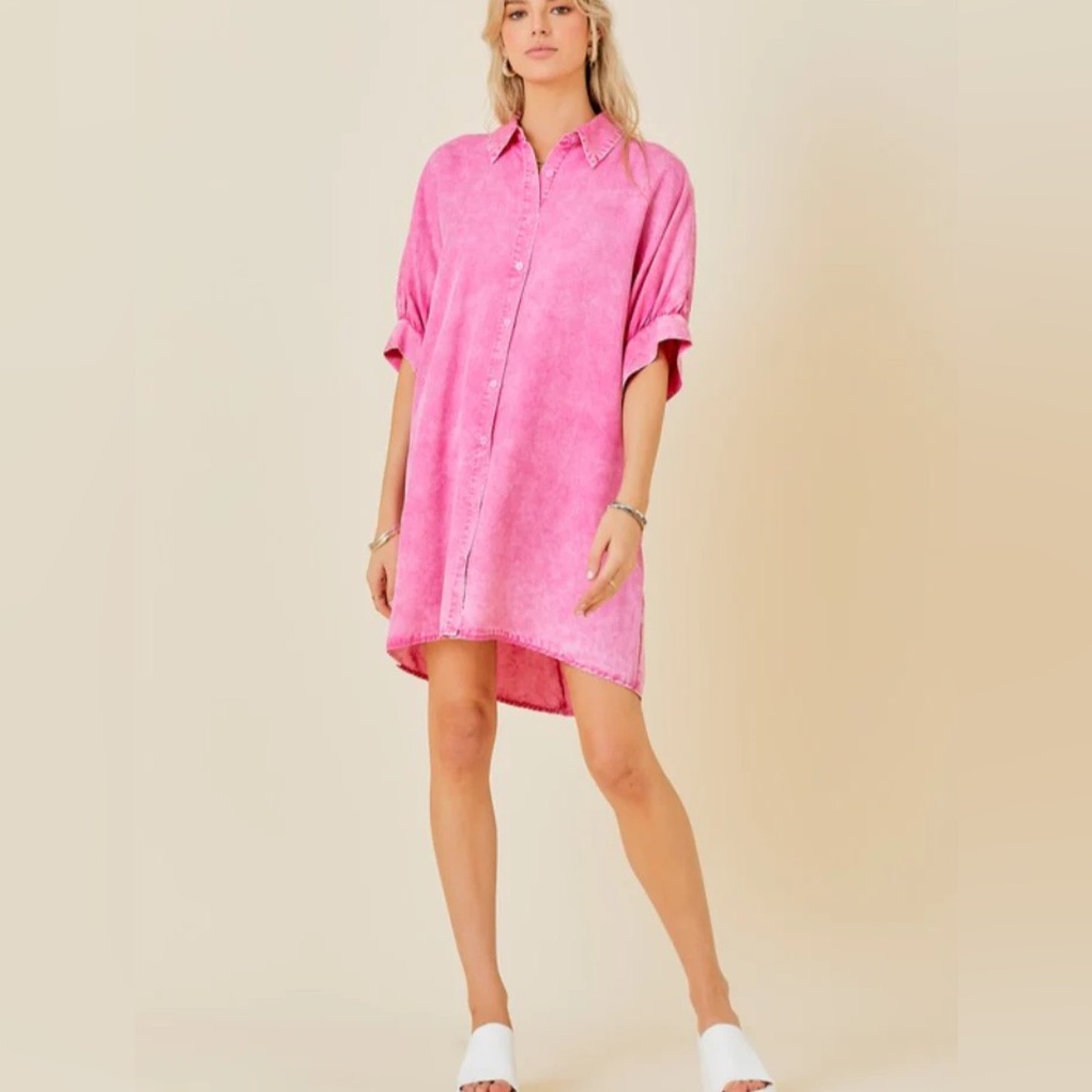 Day + moon washed pink oversized button down dress Small